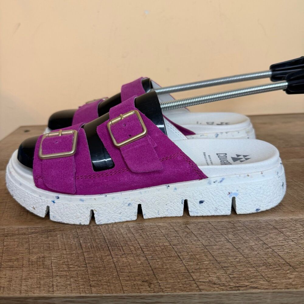 Cougar Fuchsia Suede Dual-Buckle Platform Sandals